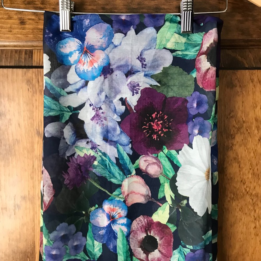 Isaac Mizrahi Live! #2 Navy Blue with Pansies & Other Flowers Scarf 74" x 28"